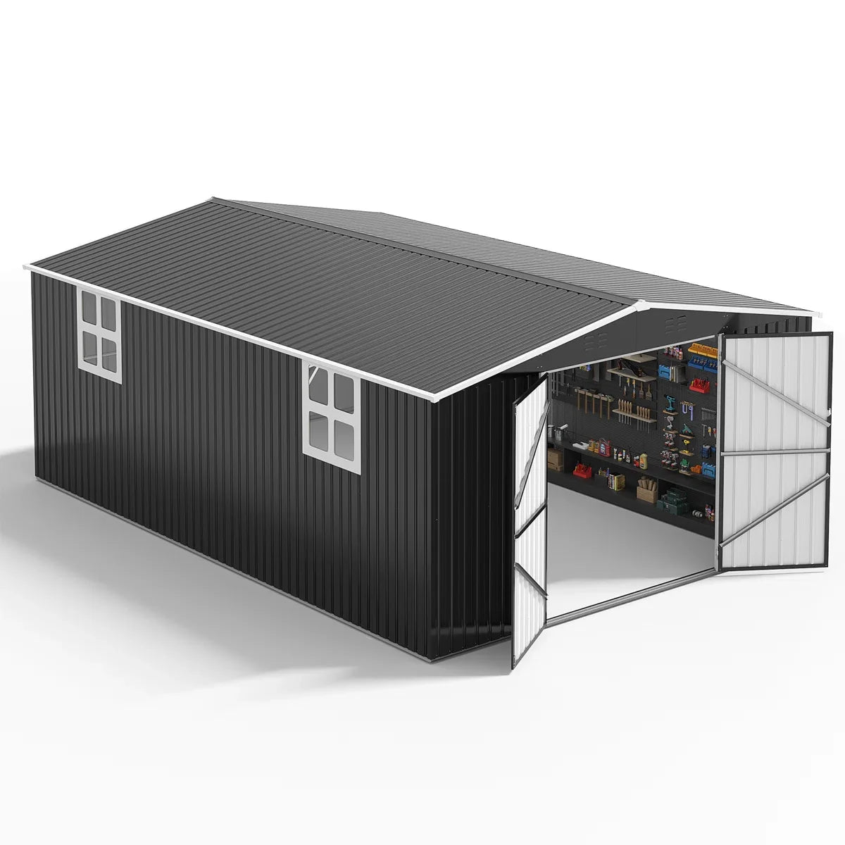 Polar Aurora 12 ft. W x 18 ft. D Large Outdoor Metal Shed, All-Steel Construction with Windows and Lockable Doors