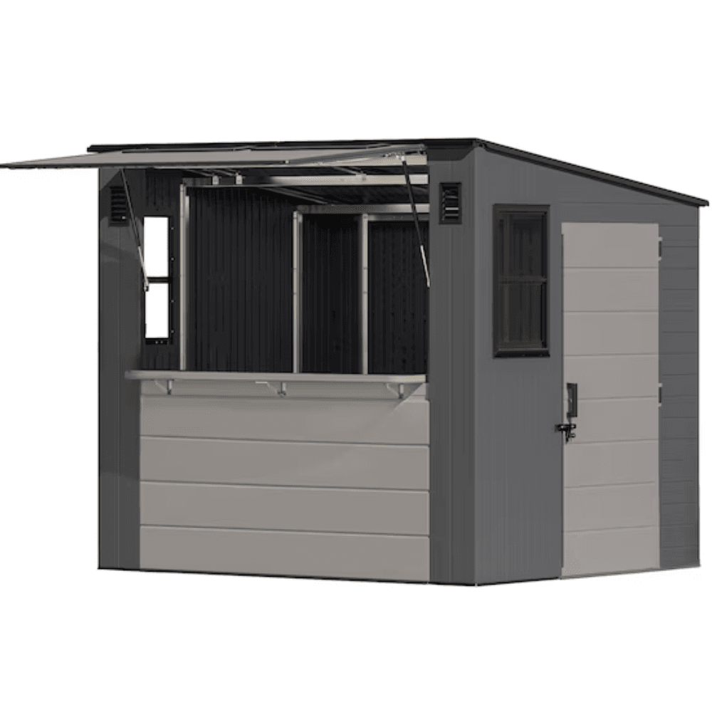 Suncast Cabana Entertainment Shed 8 ft. x 7 ft. Resin Storage Shed (Floor Included)